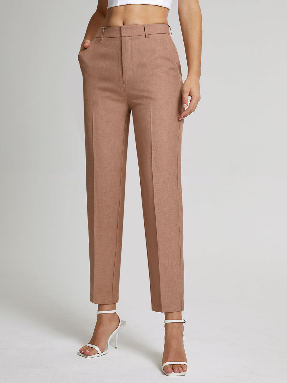 Kehlia hoge taille broek dames | Rechte cropped broek met elegante pasvorm