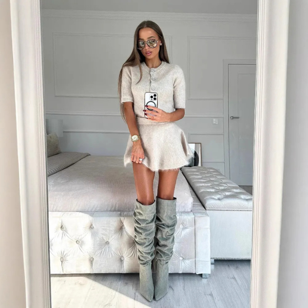 Kelly Mohair Co-Ord Set | Dames set met rokje en top van zachte mohairmix