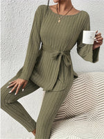 Kianna tweedelige set dames | Geribbelde co-ord met strikdetail en relaxte pasvorm