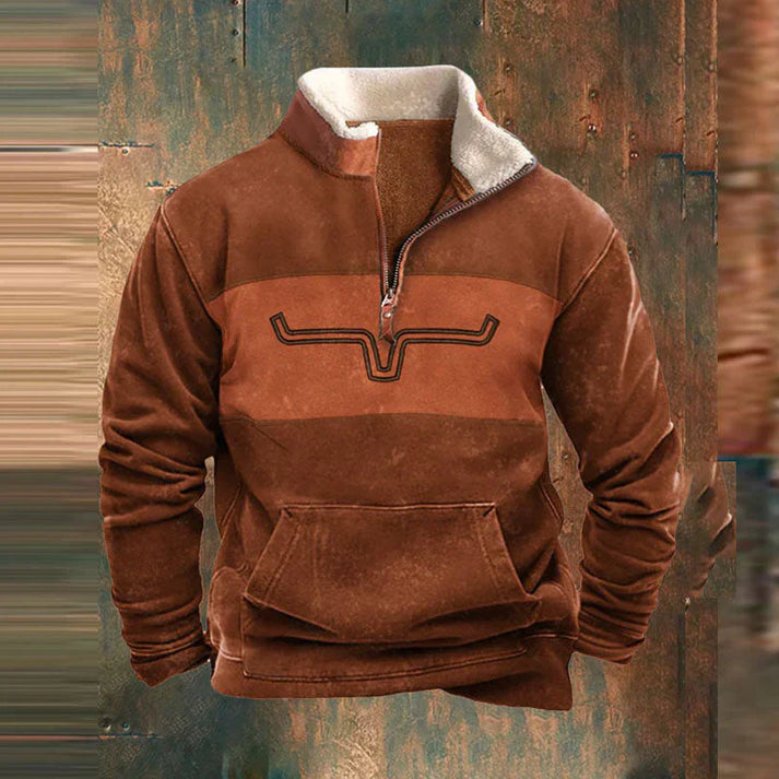 Heren Sweater Halve Rits met Aztec Print Mouwen - Gevoerde Pullover