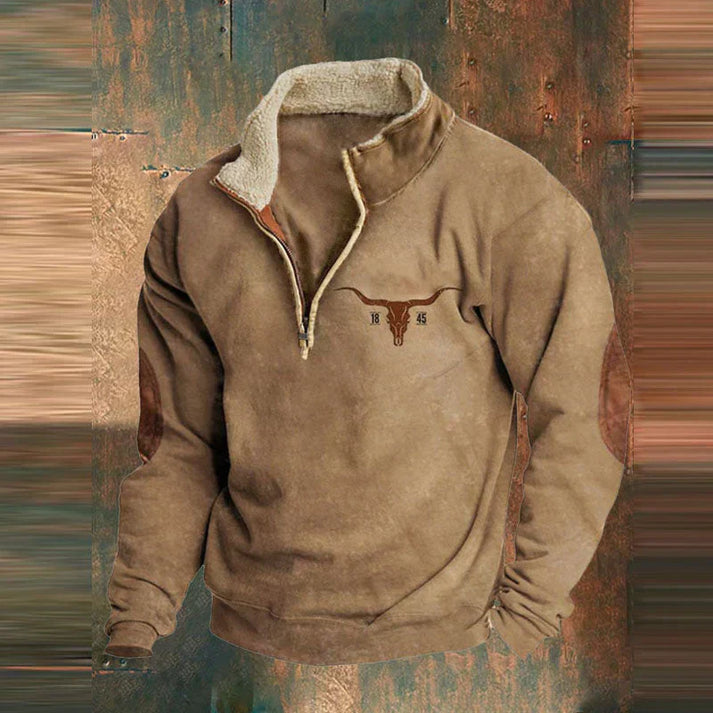 Heren Sweater Halve Rits met Aztec Print Mouwen - Gevoerde Pullover