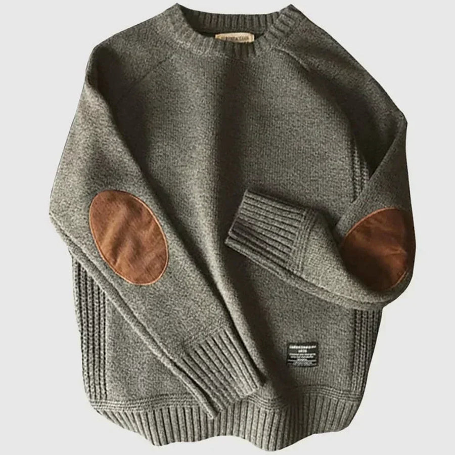 Heren Trui met Elleboogpatches en Geribde Boorden