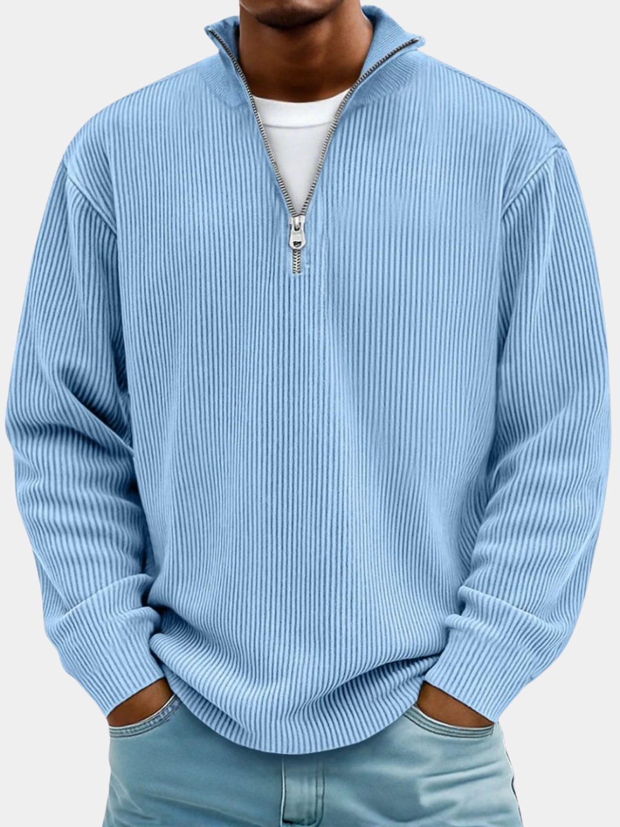 Heren Trui met Halve Rits en Ribstructuur - Gebreide Pullover