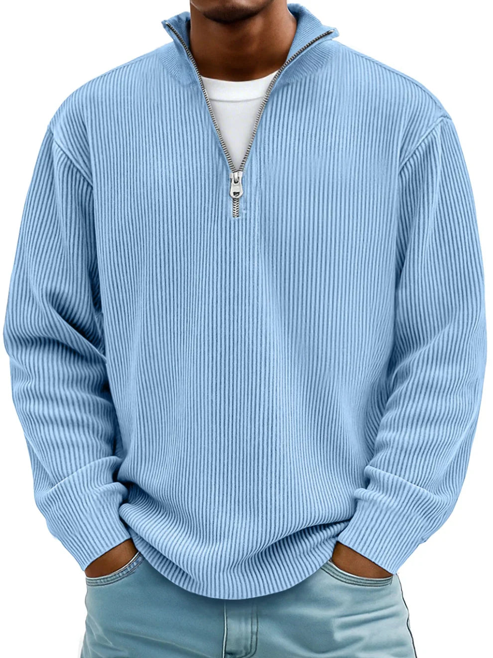 Heren Trui met Halve Rits en Ribstructuur - Gebreide Pullover