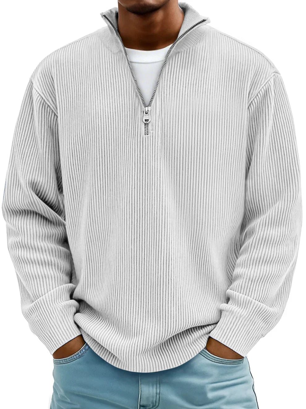 Heren Trui met Halve Rits en Ribstructuur - Gebreide Pullover