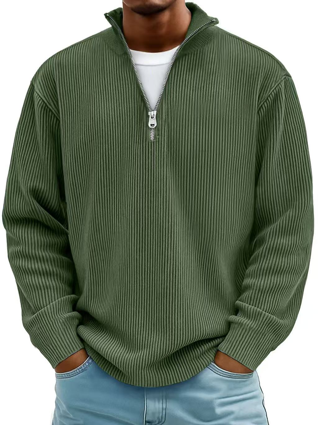 Heren Trui met Halve Rits en Ribstructuur - Gebreide Pullover