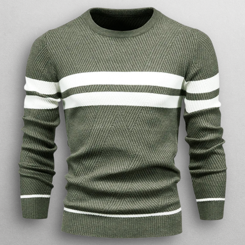 Heren Trui Gestreept Ronde Hals – Zachte Gebreide Pullover