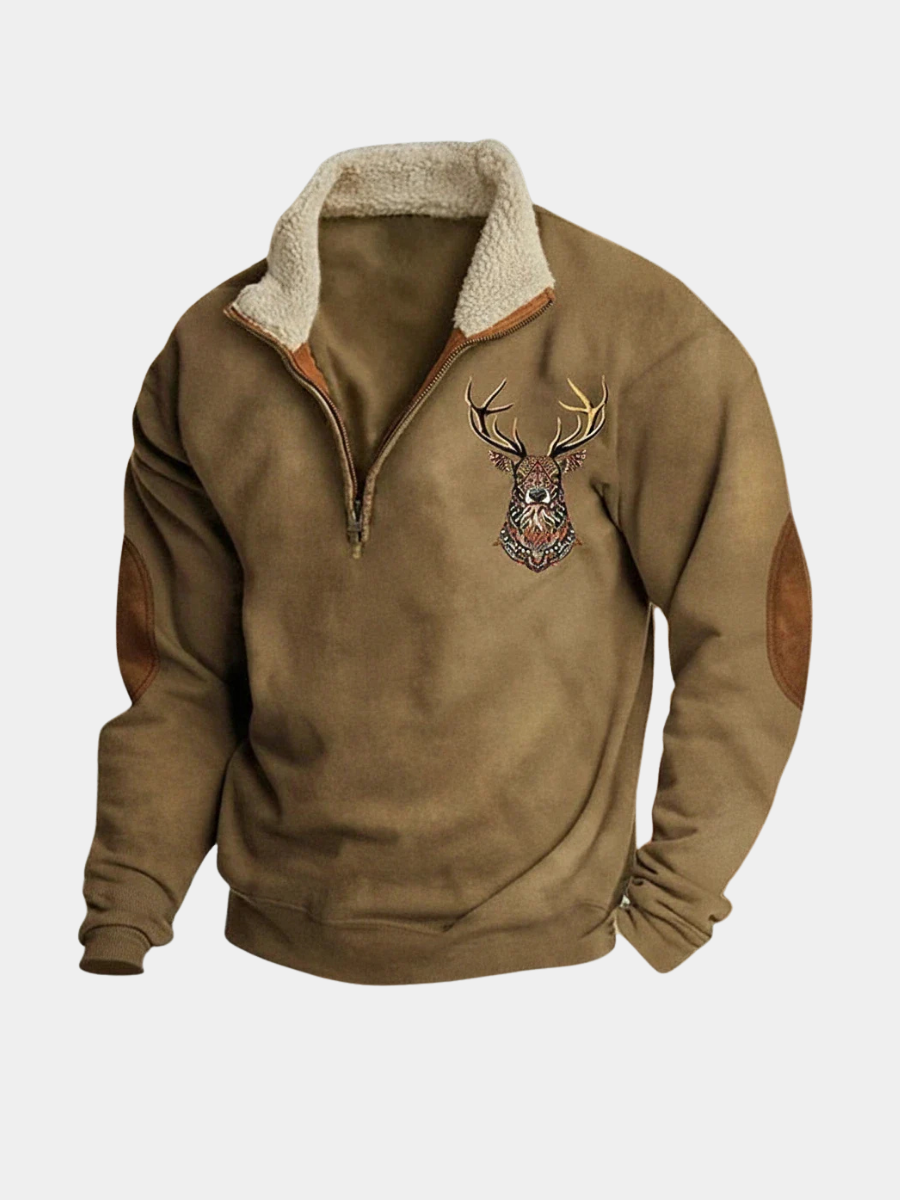 Heren Half-Zip Sweater met Fleecekraag en Hertenborduursel