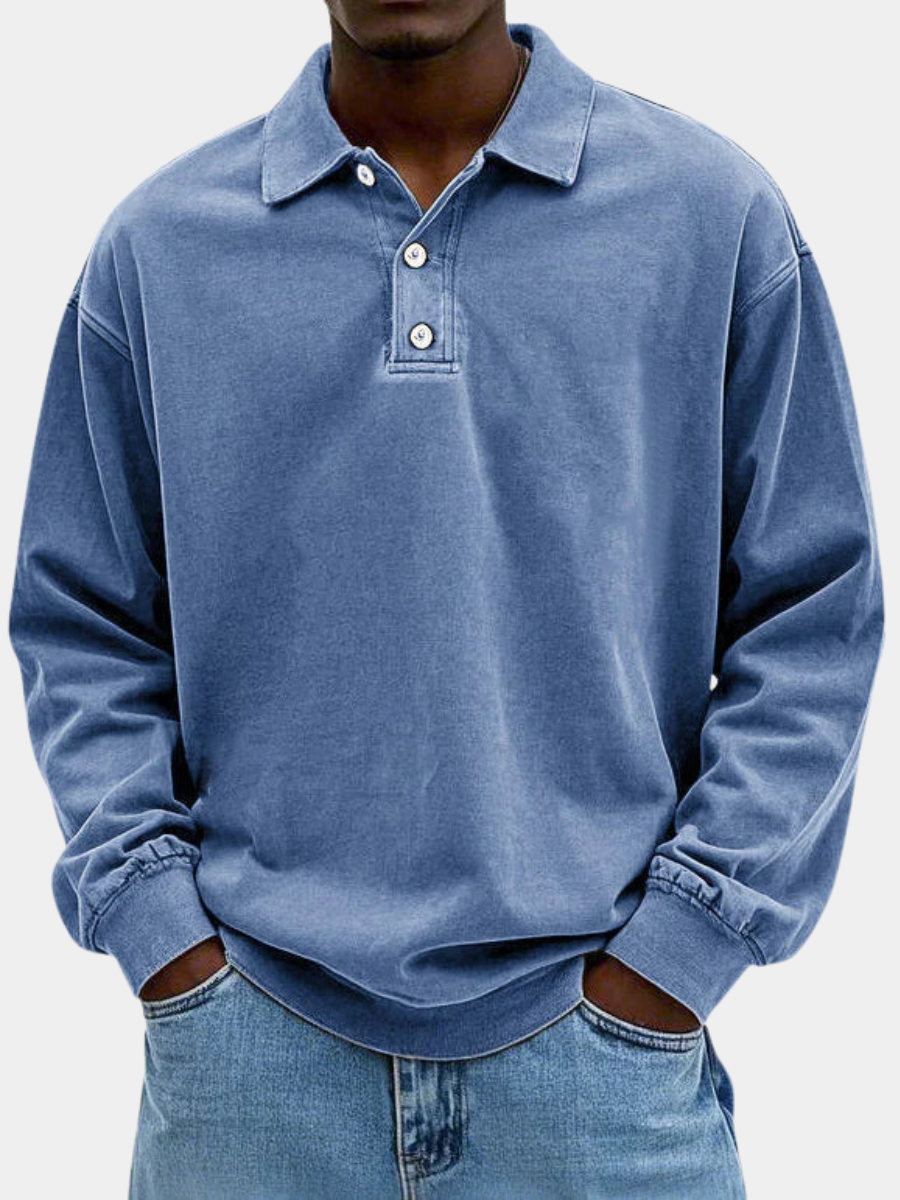 Heren Sweater Oversized Polokraag – Gebreide Pullover met Knoopsluiting