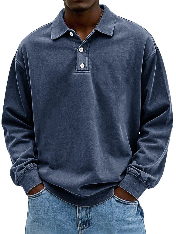 Heren Sweater Oversized Polokraag – Gebreide Pullover met Knoopsluiting
