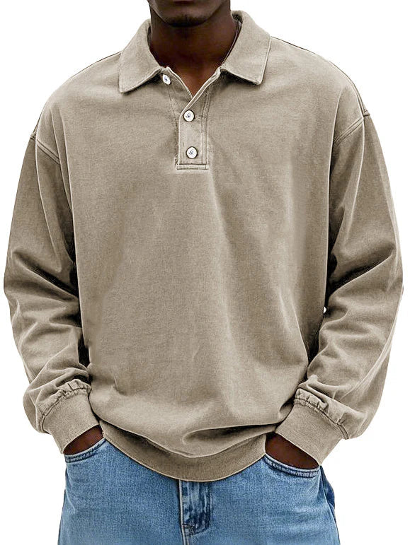Heren Sweater Oversized Polokraag – Gebreide Pullover met Knoopsluiting