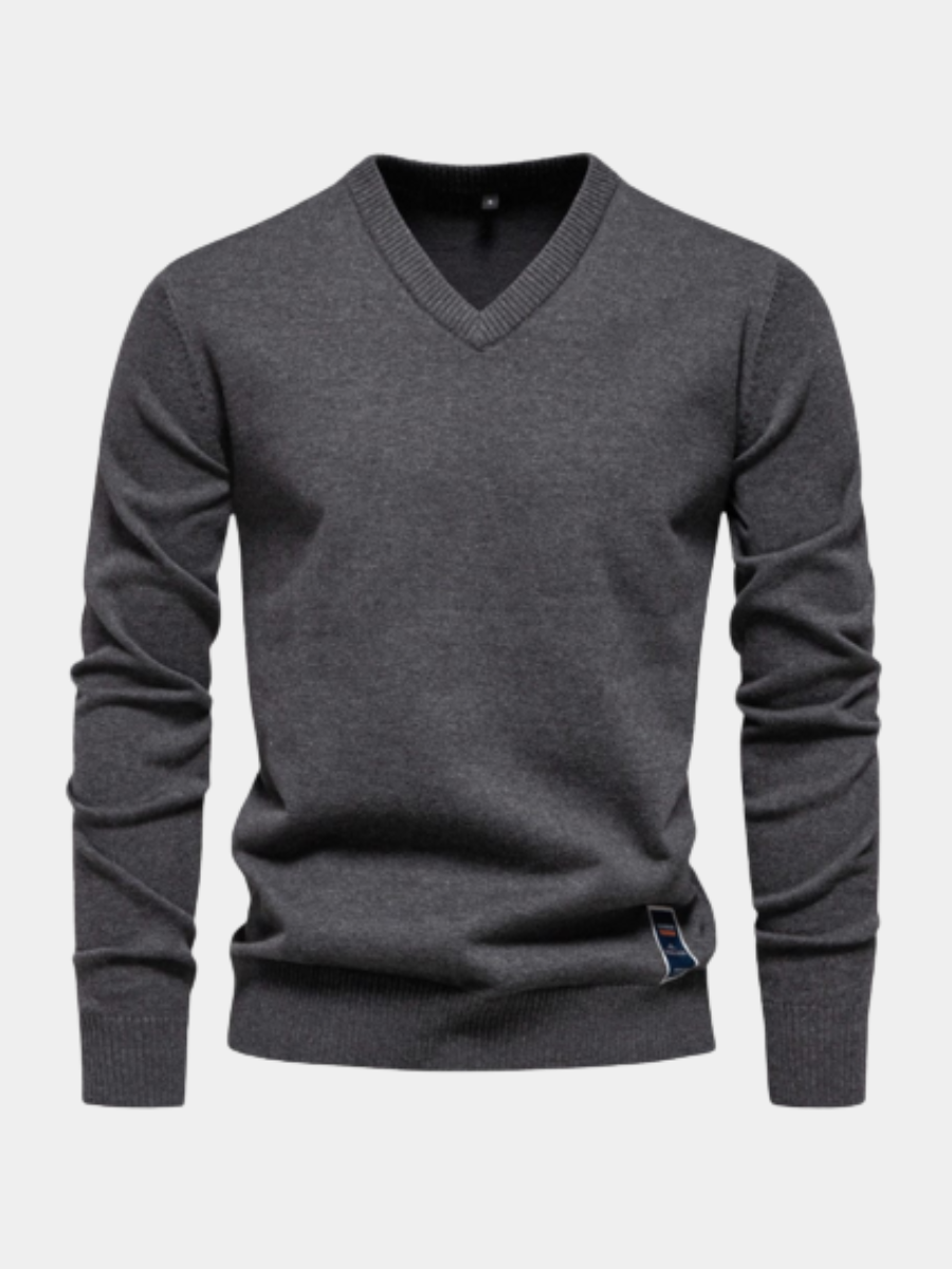 Heren Trui V-Hals Lange Mouw – Geribbelde Gebreide Pullover