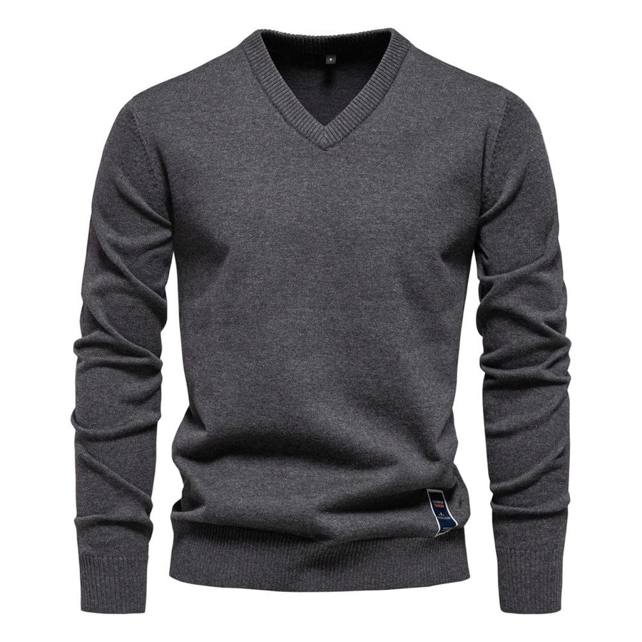 Heren Trui V-Hals Lange Mouw – Geribbelde Gebreide Pullover