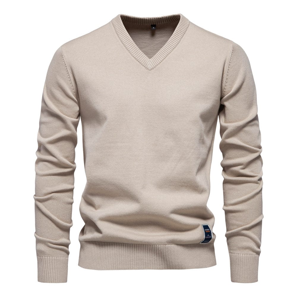 Heren Trui V-Hals Lange Mouw – Geribbelde Gebreide Pullover
