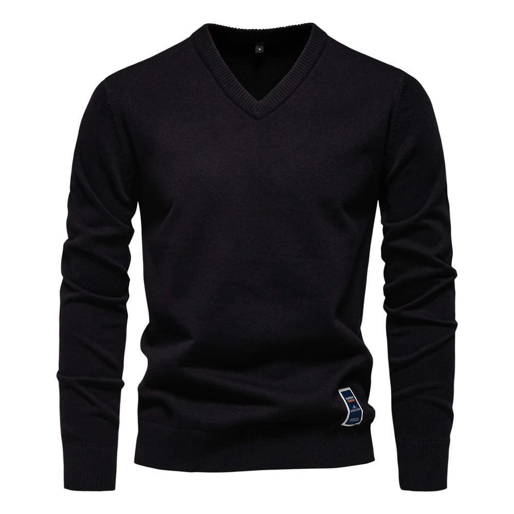 Heren Trui V-Hals Lange Mouw – Geribbelde Gebreide Pullover