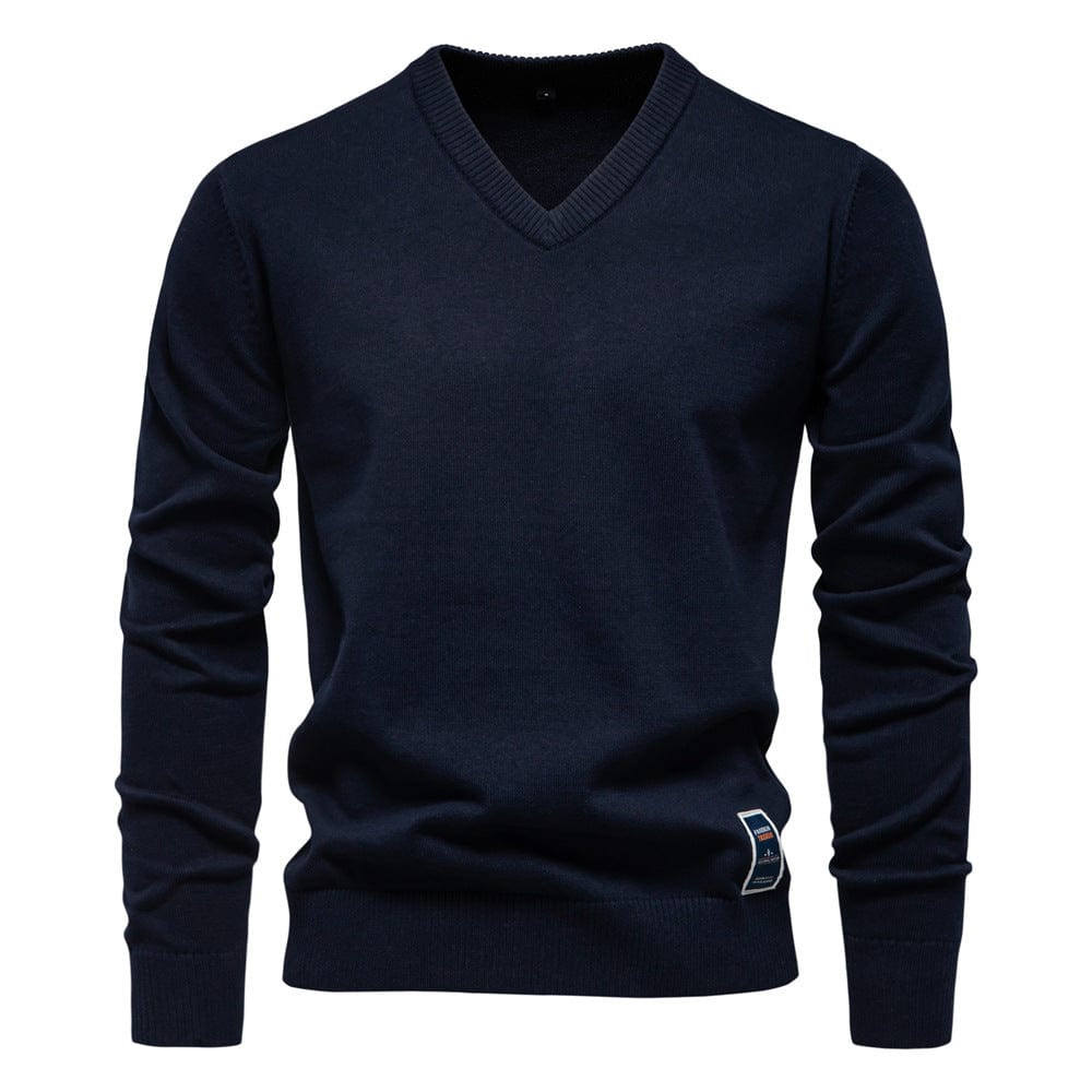 Heren Trui V-Hals Lange Mouw – Geribbelde Gebreide Pullover