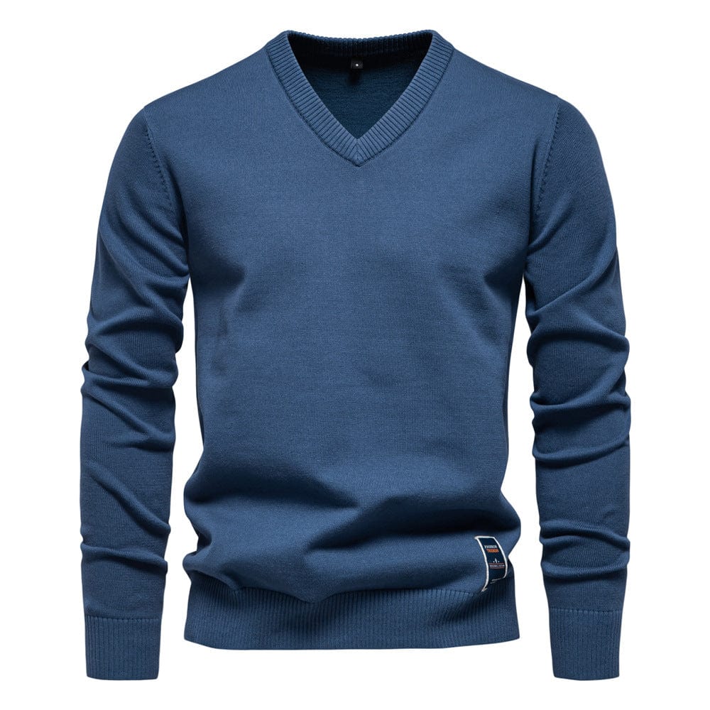 Heren Trui V-Hals Lange Mouw – Geribbelde Gebreide Pullover