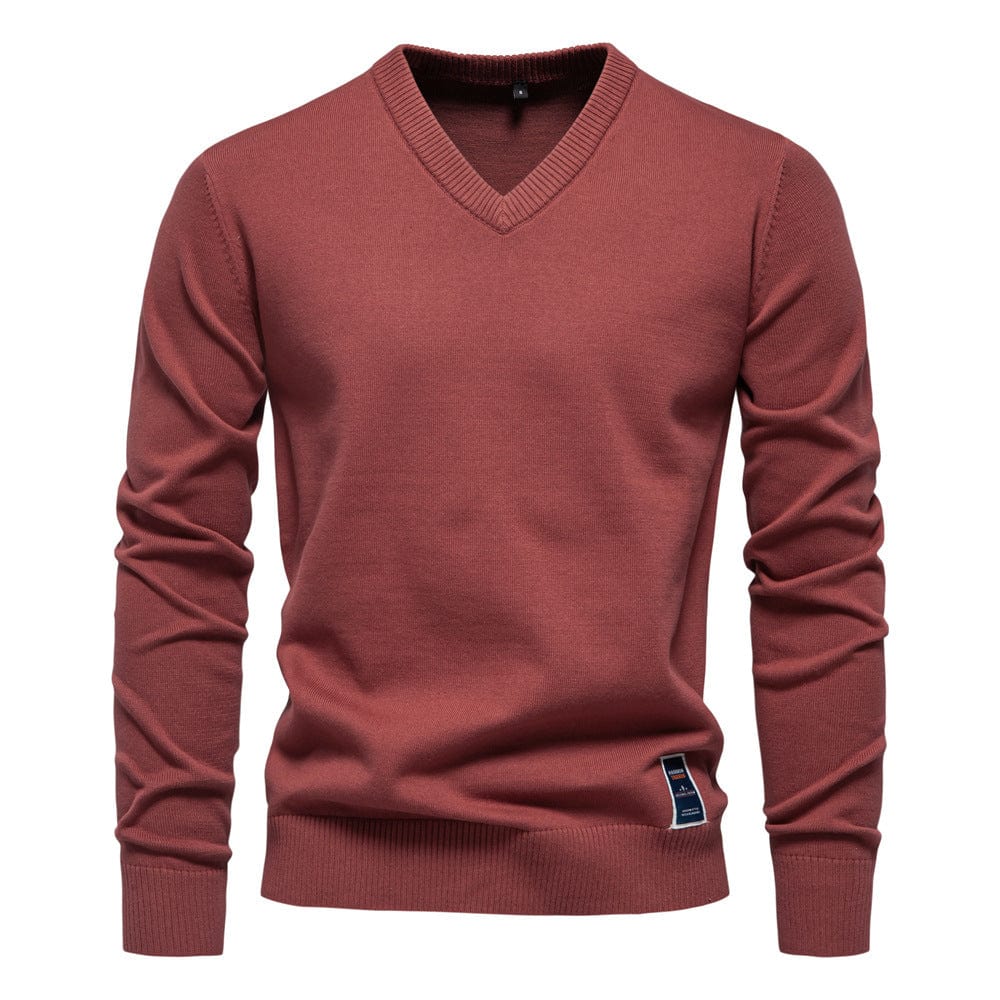 Heren Trui V-Hals Lange Mouw – Geribbelde Gebreide Pullover