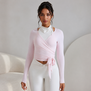 Wikkelblouse dames Roze | Lange mouwen blouse met verstelbare banden en comfortabele pasvorm