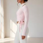 Wikkelblouse dames Roze | Lange mouwen blouse met verstelbare banden en comfortabele pasvorm