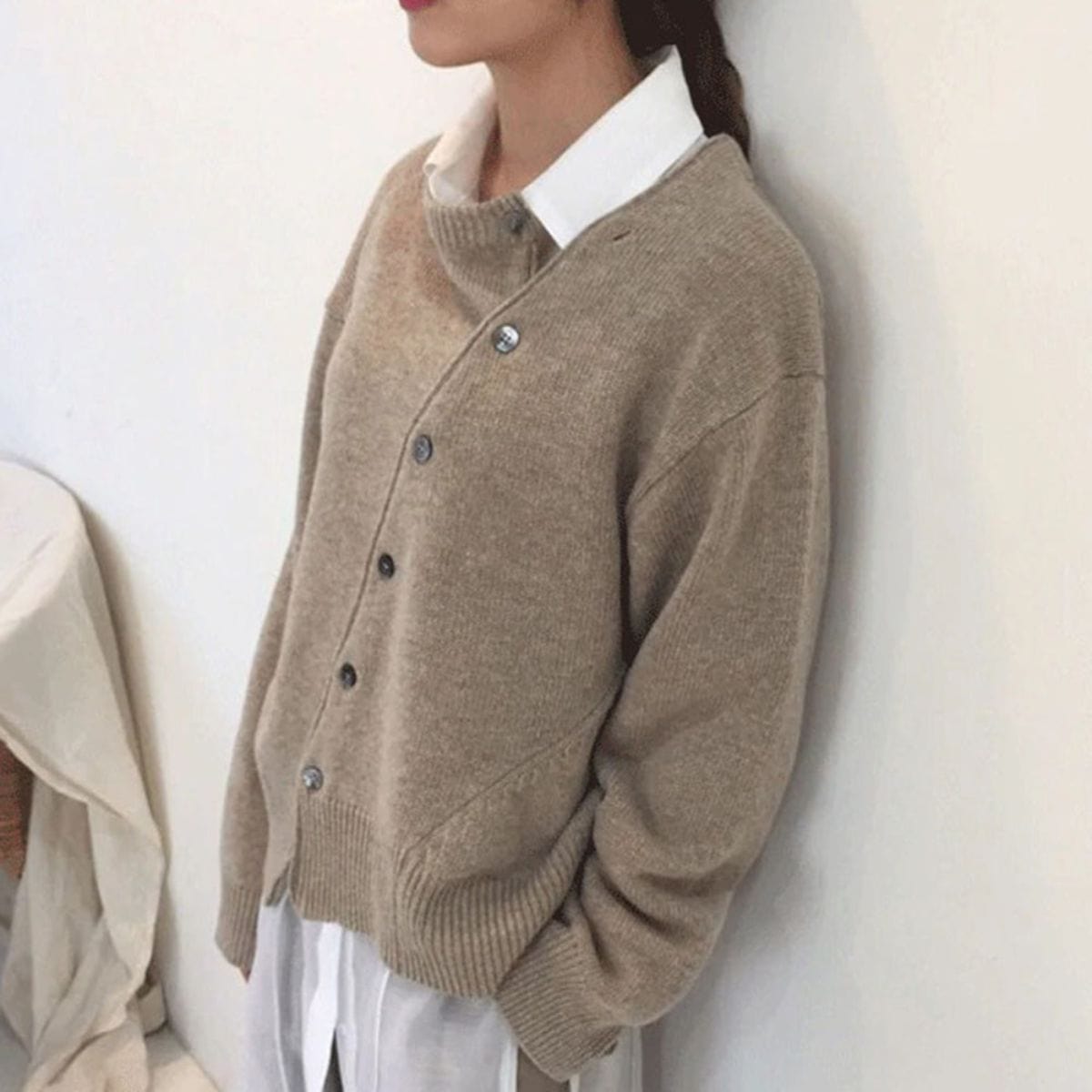 Dames Cardigan Oversized Gebreid met Asymmetrische Knoopsluiting