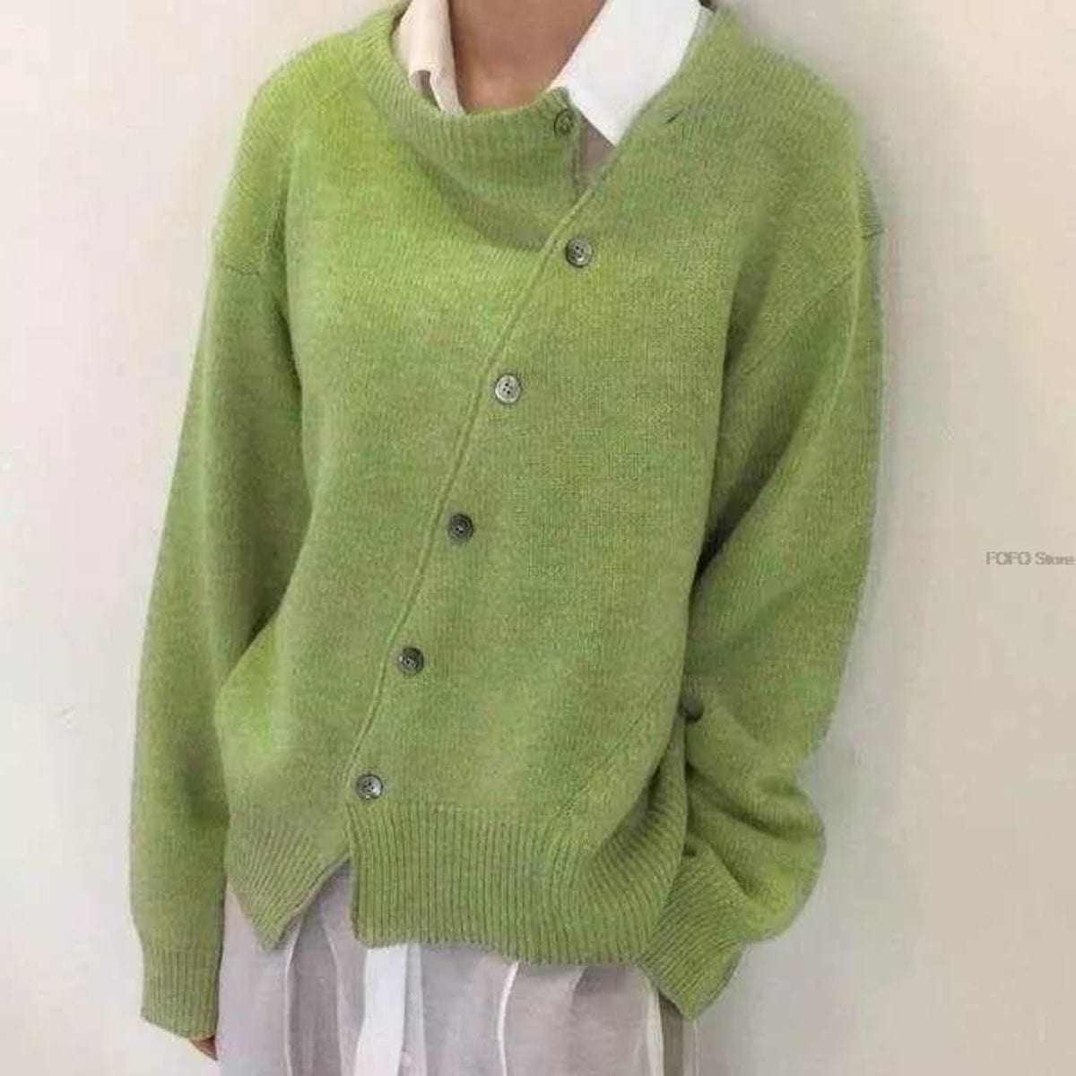 Dames Cardigan Oversized Gebreid met Asymmetrische Knoopsluiting