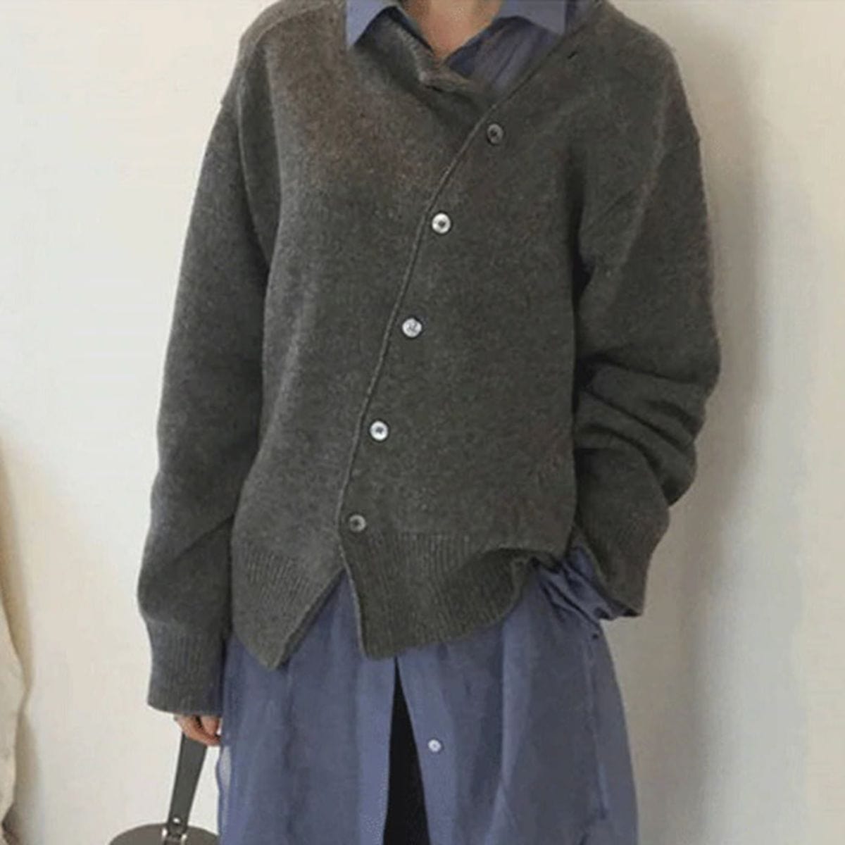 Dames Cardigan Oversized Gebreid met Asymmetrische Knoopsluiting