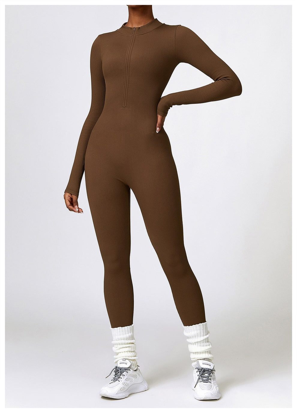 Jumpsuit dames | Lange mouwen jumpsuit met ritssluiting en flatterend silhouet