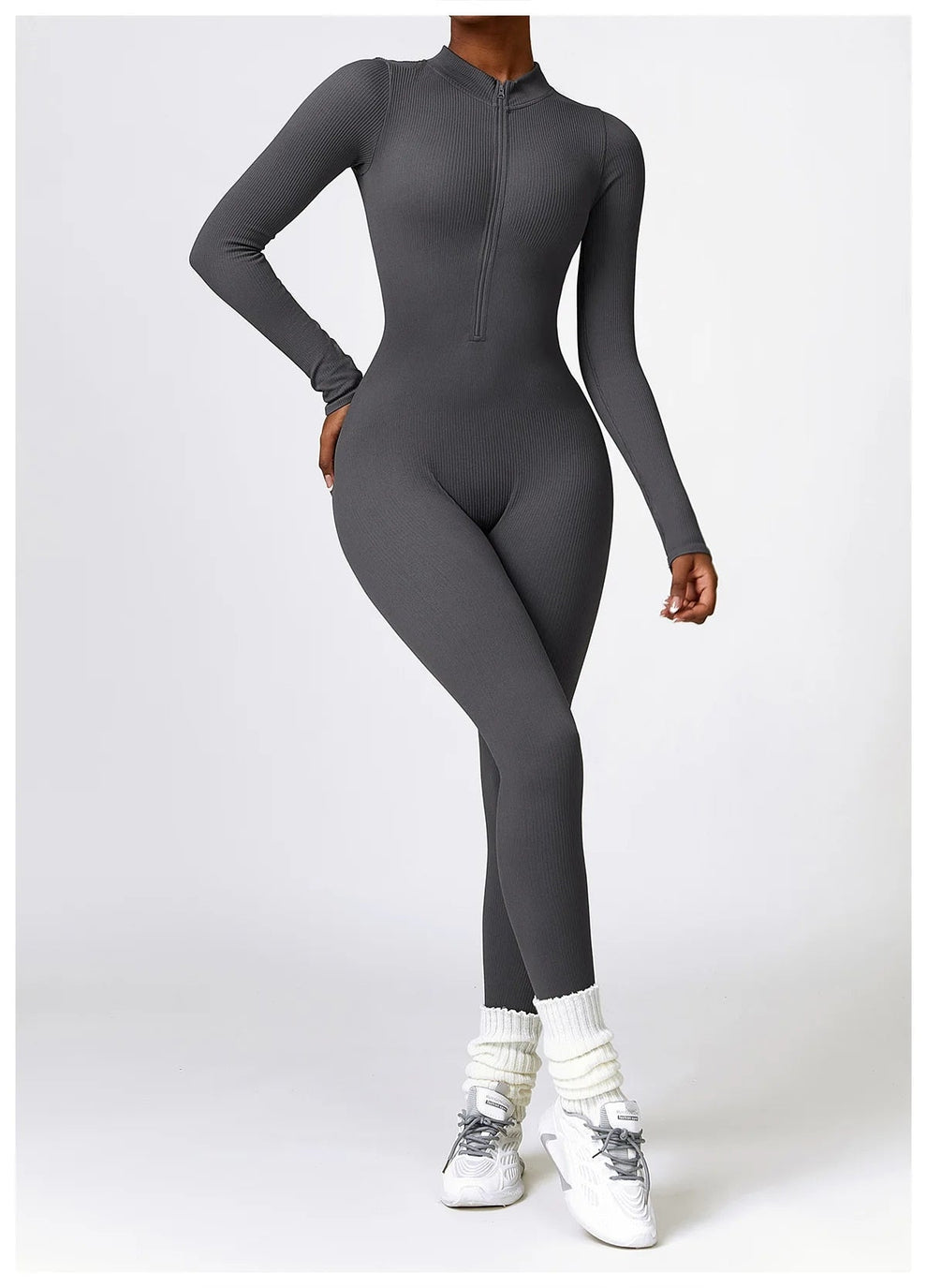 Jumpsuit dames | Lange mouwen jumpsuit met ritssluiting en flatterend silhouet