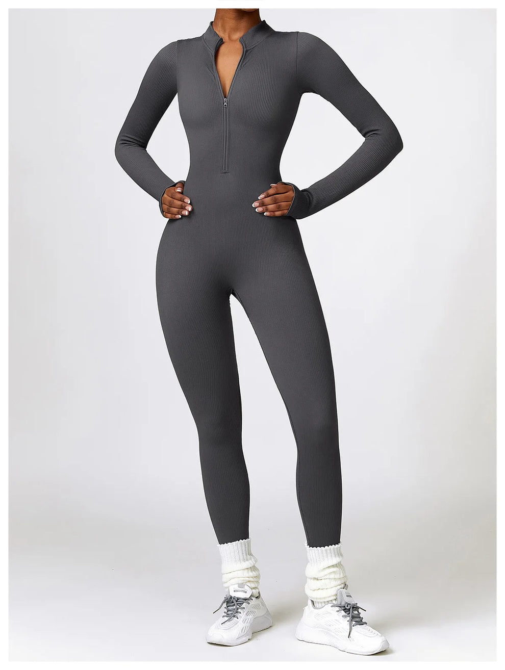 Jumpsuit dames | Lange mouwen jumpsuit met ritssluiting en flatterend silhouet