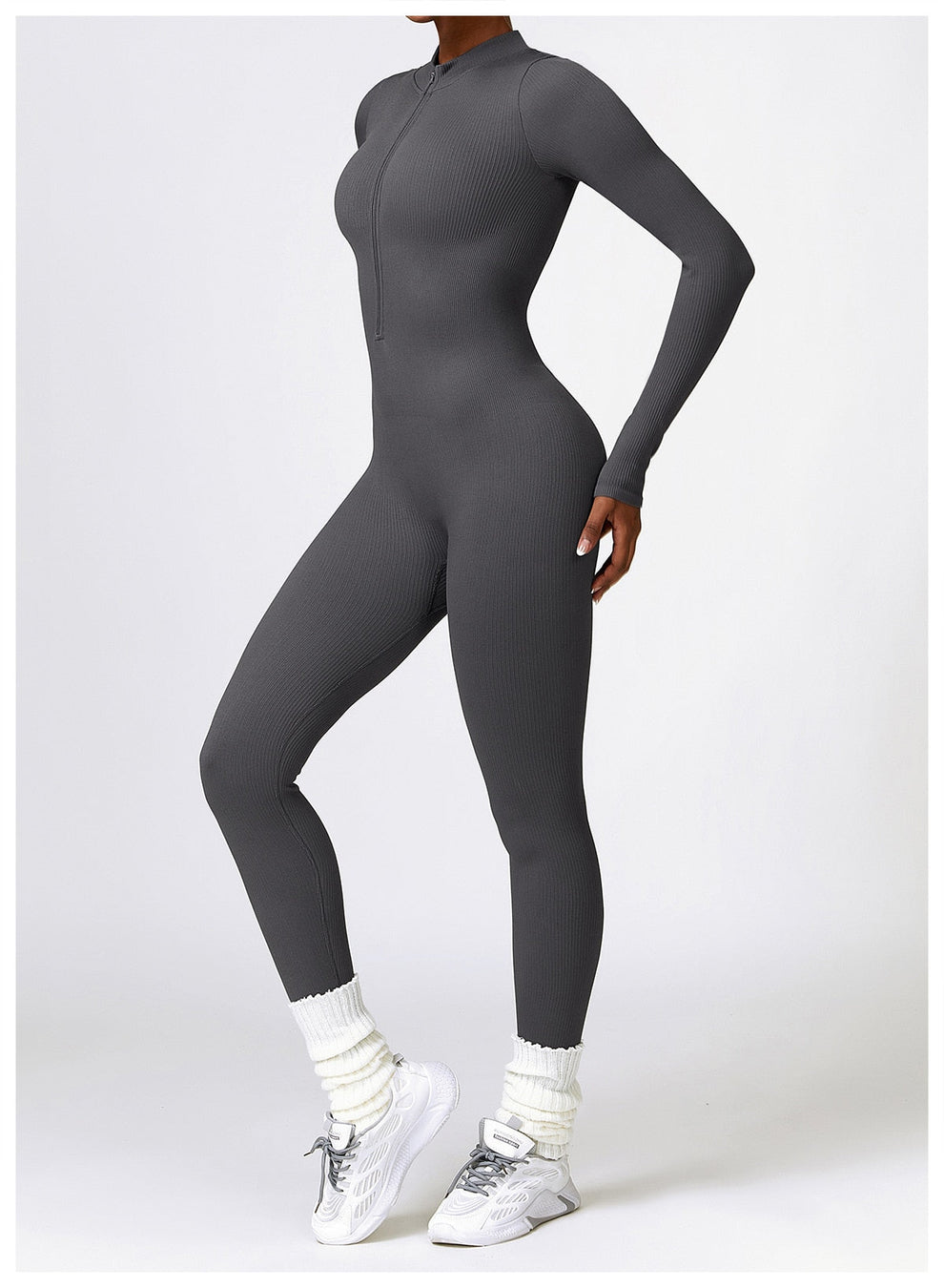Jumpsuit dames | Lange mouwen jumpsuit met ritssluiting en flatterend silhouet