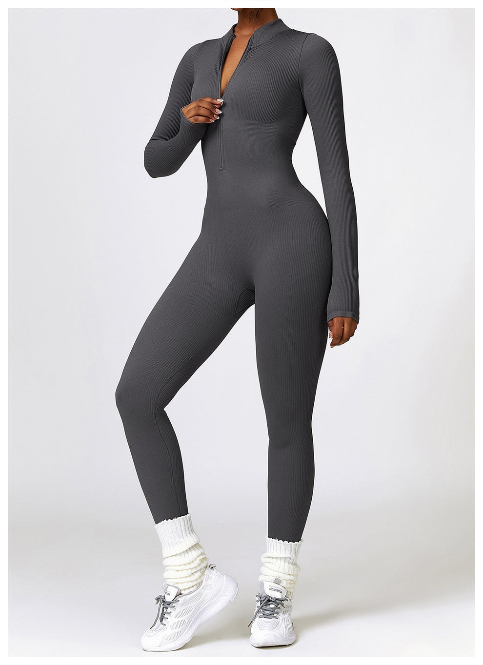 Jumpsuit dames | Lange mouwen jumpsuit met ritssluiting en flatterend silhouet