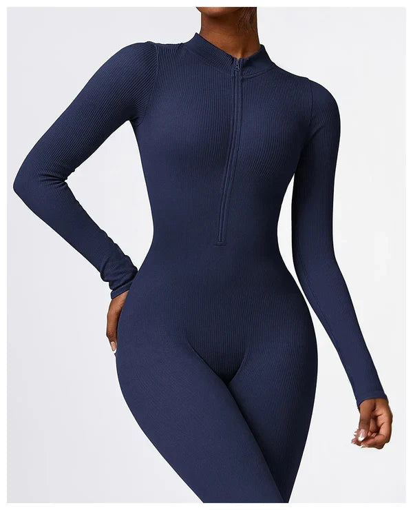 Jumpsuit dames | Lange mouwen jumpsuit met ritssluiting en flatterend silhouet