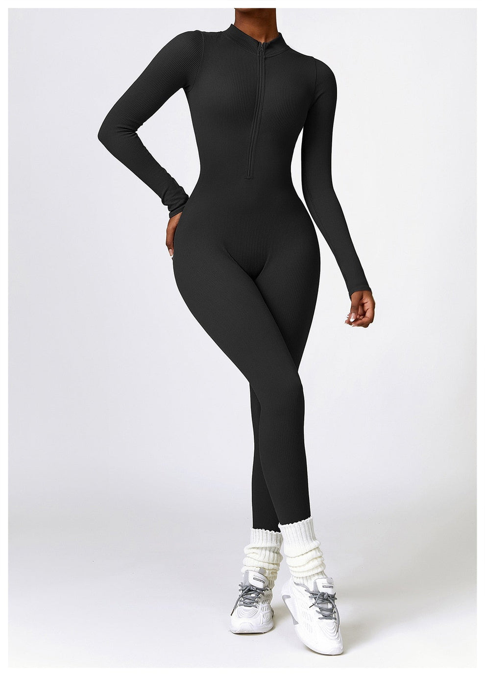 Jumpsuit dames | Lange mouwen jumpsuit met ritssluiting en flatterend silhouet