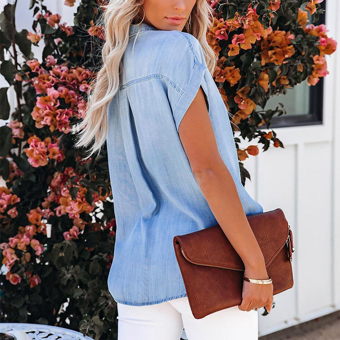 Dames Slim Fit Blouse – Korte Mouwen, Geschikt voor Casual en Werkgebruik