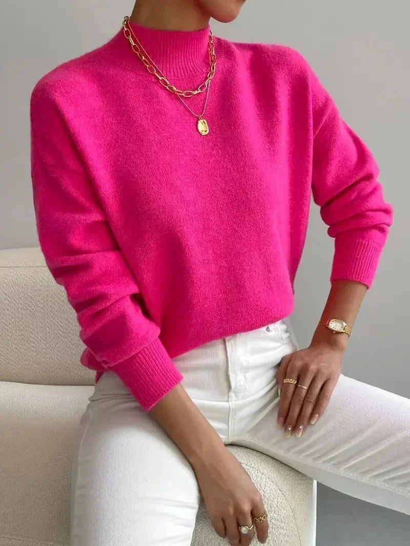Eveline - Geribbelde trui met hoge kraag