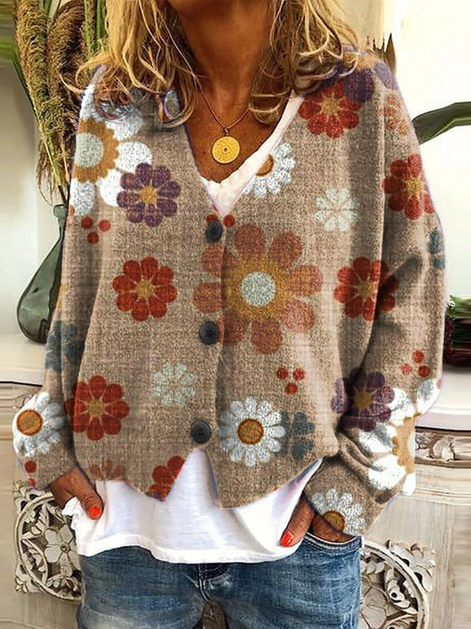 Dames Vest Boho Print met Knopen en V-Hals