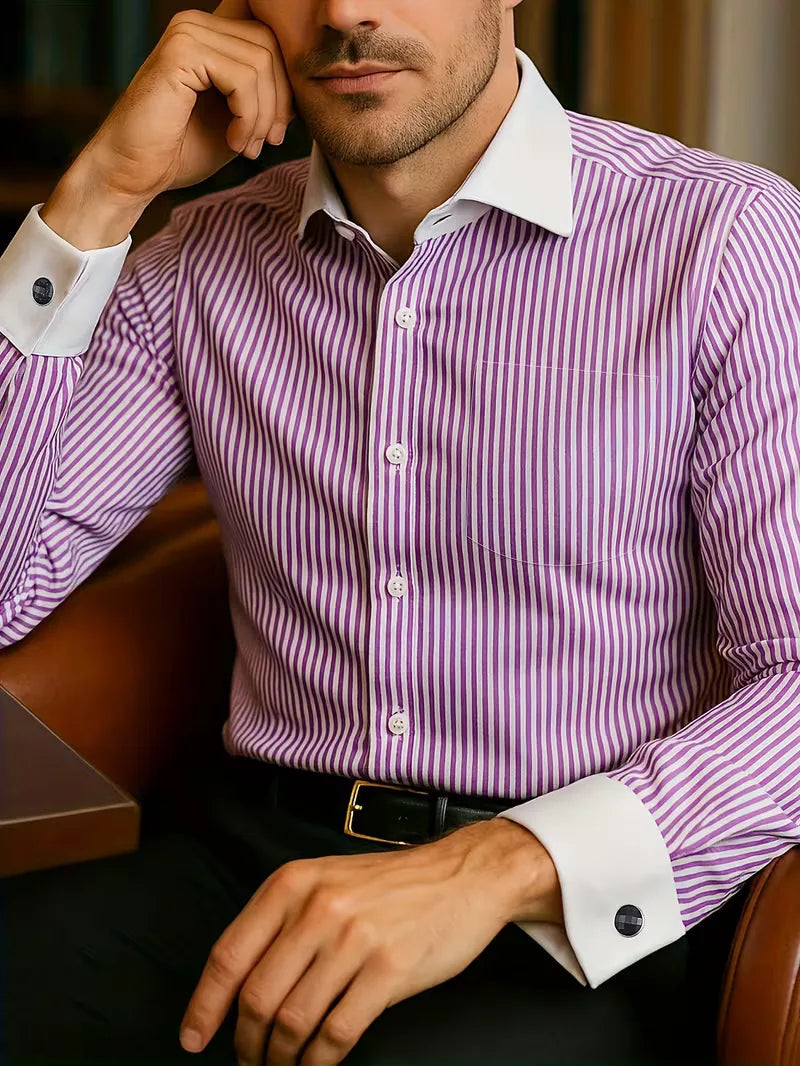 Heren Overhemd met Opstaande Kraag - Lange Mouw Zakelijk Shirt