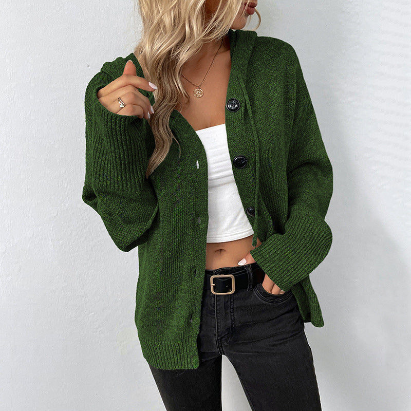 Dames Vest met Capuchon en Knoopsluiting – Gebreide Cardigan Losse Fit