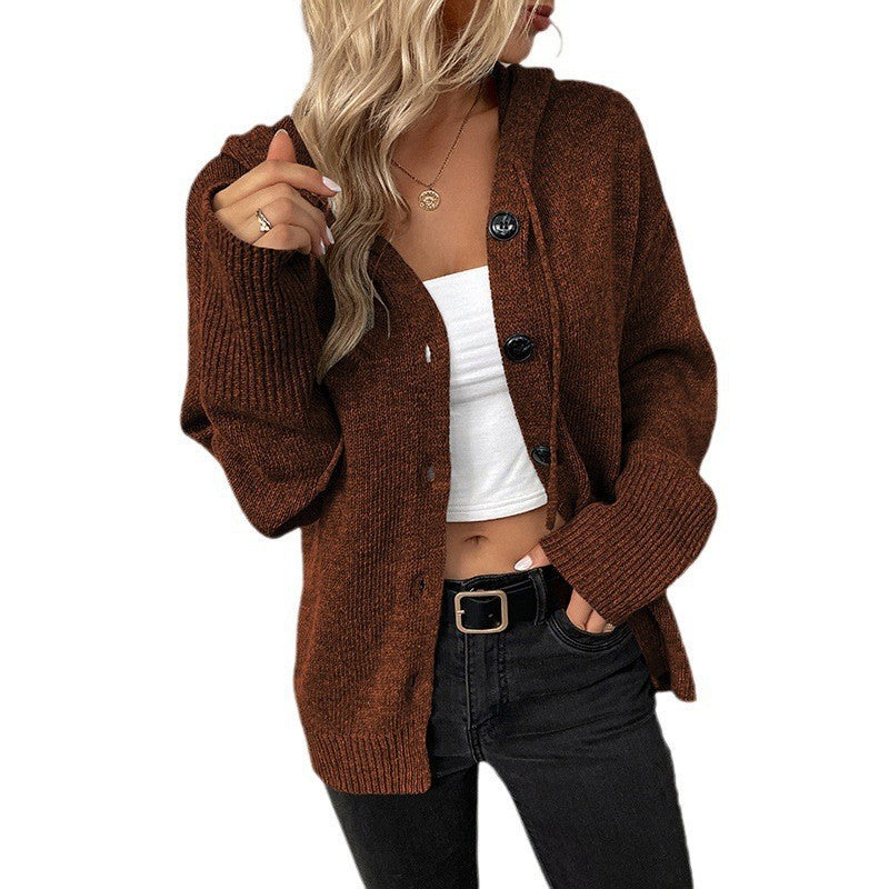 Dames Vest met Capuchon en Knoopsluiting – Gebreide Cardigan Losse Fit