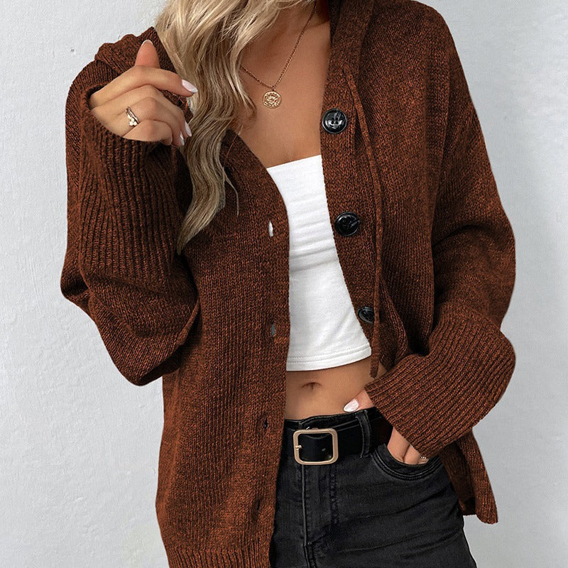 Dames Vest met Capuchon en Knoopsluiting – Gebreide Cardigan Losse Fit