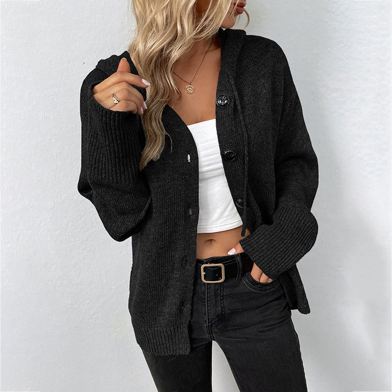 Dames Vest met Capuchon en Knoopsluiting – Gebreide Cardigan Losse Fit
