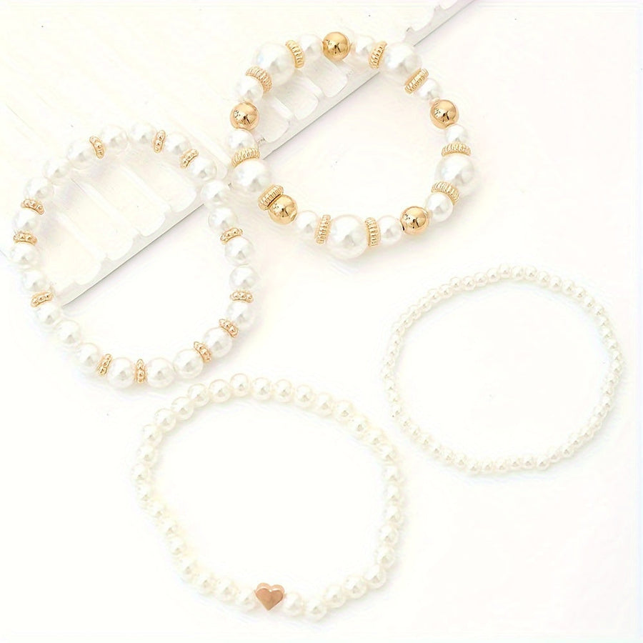 Mich - Stijlvolle Set van 4 Armbanden met Kunstparels