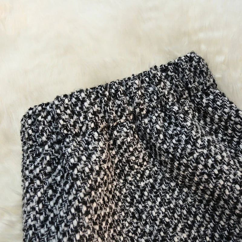 Donkergrijze Tweed Rok Dames | Hoog Getailleerde Rok met Elegante Pasvorm