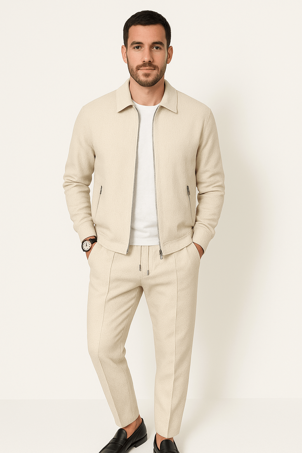 Heren Slim Fit Set – Casual voor Dagelijks Gebruik, Met Knopen en Rits