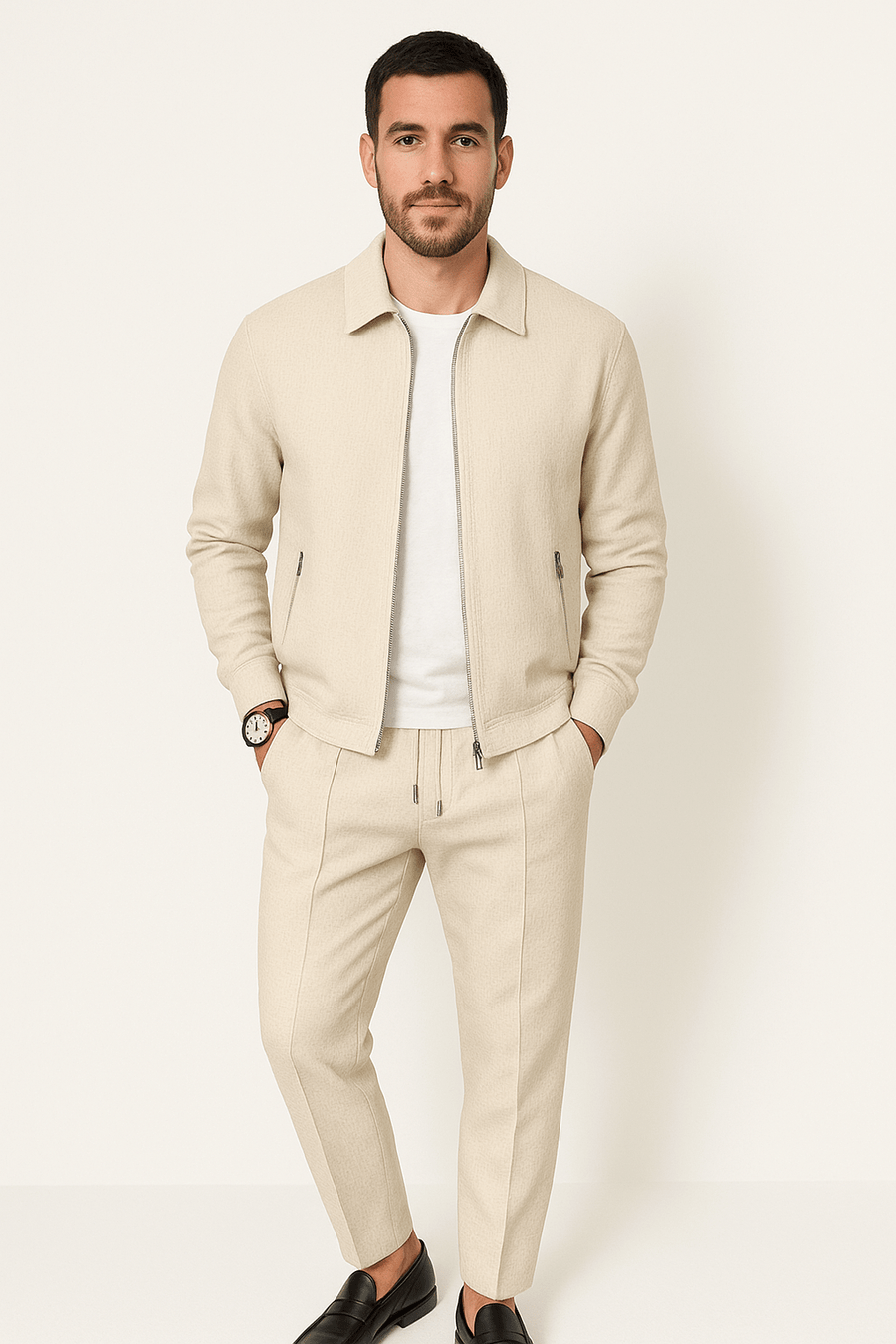 Heren Slim Fit Set – Casual voor Dagelijks Gebruik, Met Knopen en Rits