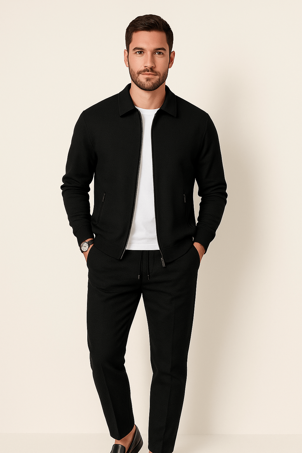 Heren Slim Fit Set – Casual voor Dagelijks Gebruik, Met Knopen en Rits