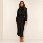 Dames Hoge Taille Midi Jurk – Effen, Casual, Geschikt voor Avondkleding