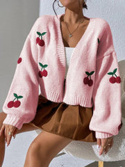 Dames Cardigan van Merinowol en Kasjmier met Speelse Kersenprint voor Zomeravonden