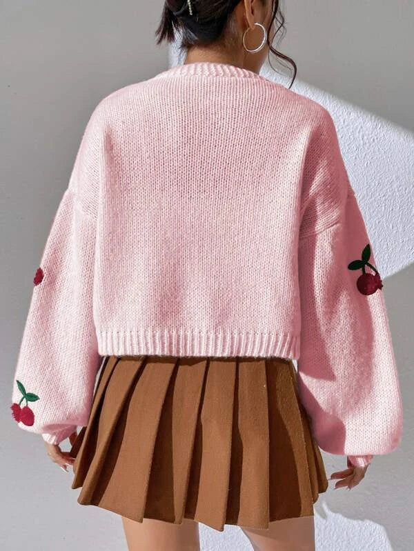 Dames Cardigan van Merinowol en Kasjmier met Speelse Kersenprint voor Zomeravonden